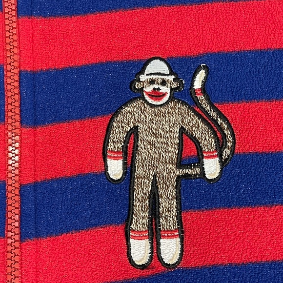 Nick & Nora sock monkey onesie pajamas size medium red & blue striped - Picture 4 of 9